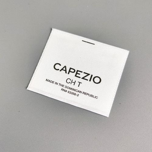 Stylish White Woven Label Edge Satin Ribbon Labels with single color printing Logos Labels for Clothing